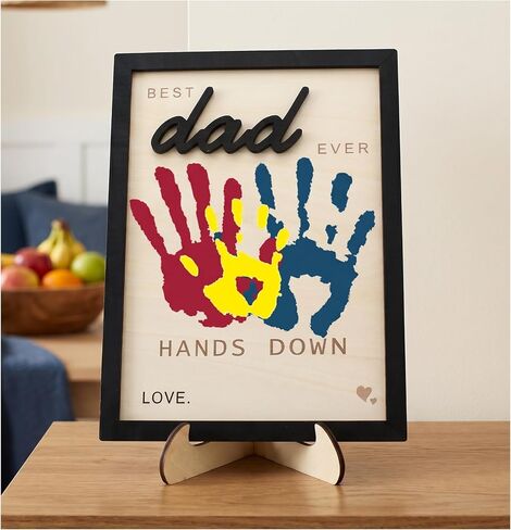 Best Dad Ever Hands Down Sign Personalized Father's Day Birthday Gifts Handprint Wooden Plaque Dad Gifts from Daughter Son Birthday Gifts Dad Art Sign Home Decoration (Best Dad Middle) in Saudi Arabia