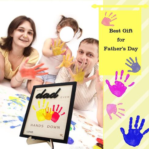 Best Dad Ever Hands Down Sign Personalized Father's Day Birthday Gifts Handprint Wooden Plaque Dad Gifts from Daughter Son Birthday Gifts Dad Art Sign Home Decoration (Best Dad Middle) in Saudi Arabia