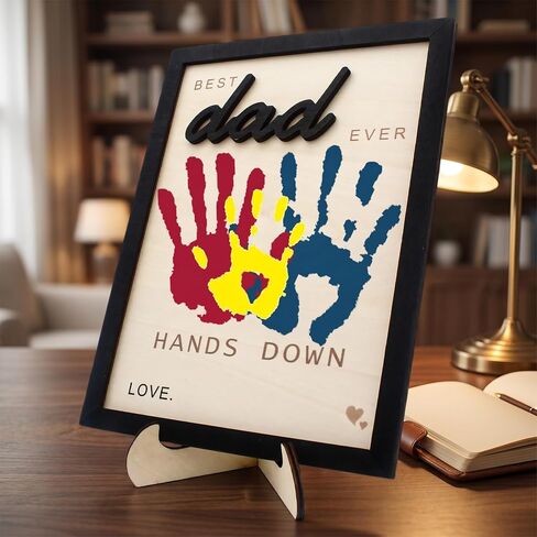 Best Dad Ever Hands Down Sign Personalized Father's Day Birthday Gifts Handprint Wooden Plaque Dad Gifts from Daughter Son Birthday Gifts Dad Art Sign Home Decoration (Best Dad Middle) in Saudi Arabia