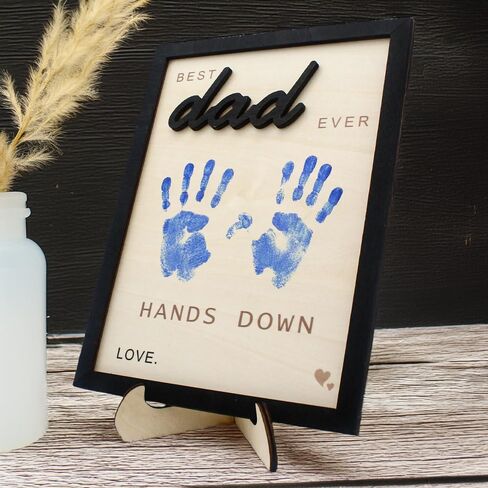 Best Dad Ever Hands Down Sign Personalized Father's Day Birthday Gifts Handprint Wooden Plaque Dad Gifts from Daughter Son Birthday Gifts Dad Art Sign Home Decoration (Best Dad Middle) in Saudi Arabia