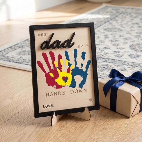 Best Dad Ever Hands Down Sign Personalized Father's Day Birthday Gifts Handprint Wooden Plaque Dad Gifts from Daughter Son Birthday Gifts Dad Art Sign Home Decoration (Best Dad Middle) in Saudi Arabia