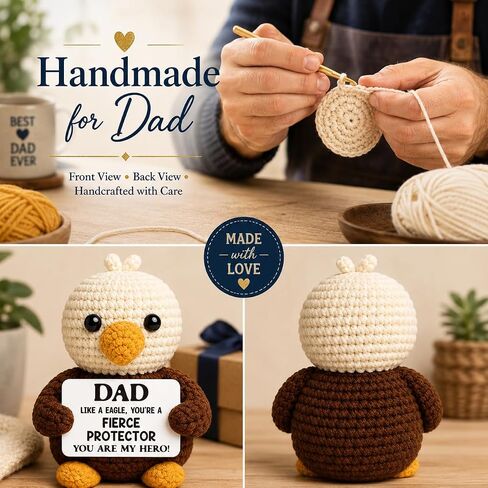 Dad Gifts for Fathers Day - Ideal Father's Day Birthday Gift for Dad from Daughter Son Wife, Fathers Day Decoration for Men Father Daddy - I Love You Dads Handmade Crochet Small Bald Eagle in Saudi Arabia