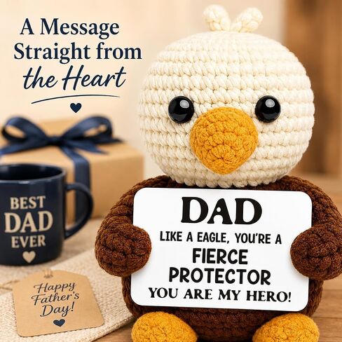 Dad Gifts for Fathers Day - Ideal Father's Day Birthday Gift for Dad from Daughter Son Wife, Fathers Day Decoration for Men Father Daddy - I Love You Dads Handmade Crochet Small Bald Eagle in Saudi Arabia
