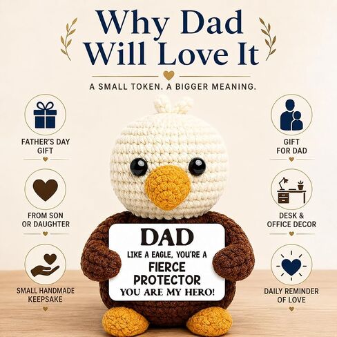 Dad Gifts for Fathers Day - Ideal Father's Day Birthday Gift for Dad from Daughter Son Wife, Fathers Day Decoration for Men Father Daddy - I Love You Dads Handmade Crochet Small Bald Eagle in Saudi Arabia