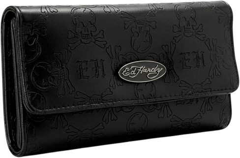 ED HARDY Women’s Skull & Rose Print Flap Wallet Clutch Organizer with ID Window & Zip Pocket (Pink Electric Leopard) in Kuwait