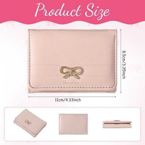 Women Pink Wallets, Cute Coquette Bow Wallet Fashion Small Wallets Aesthetic Credit Card Holder Leather Coin Purse with ID Window for Women in Kuwait