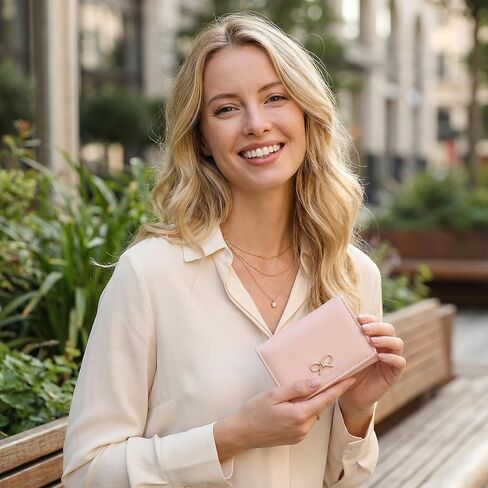Women Pink Wallets, Cute Coquette Bow Wallet Fashion Small Wallets Aesthetic Credit Card Holder Leather Coin Purse with ID Window for Women in Kuwait