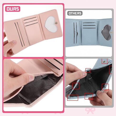 Women Pink Wallets, Cute Coquette Bow Wallet Fashion Small Wallets Aesthetic Credit Card Holder Leather Coin Purse with ID Window for Women in Kuwait