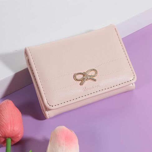 Women Pink Wallets, Cute Coquette Bow Wallet Fashion Small Wallets Aesthetic Credit Card Holder Leather Coin Purse with ID Window for Women in Kuwait