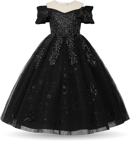 Uhnice Girls Sequin Tulle Dress Flower Girl Pageant Gown for Wedding Party Birthday in Kuwait