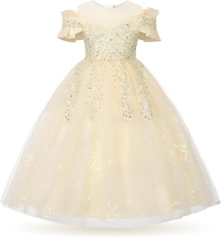 Uhnice Girls Sequin Tulle Dress Flower Girl Pageant Gown for Wedding Party Birthday in Kuwait