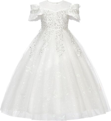 Uhnice Girls Sequin Tulle Dress Flower Girl Pageant Gown for Wedding Party Birthday in Kuwait