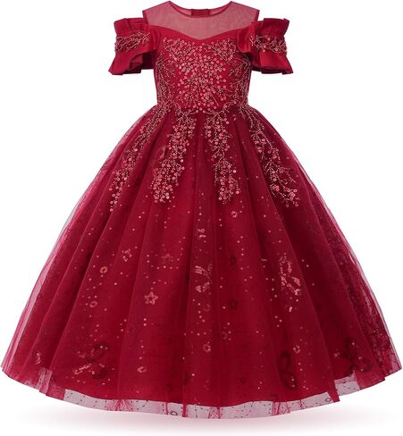 Uhnice Girls Sequin Tulle Dress Flower Girl Pageant Gown for Wedding Party Birthday in Kuwait