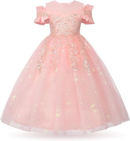 Uhnice Girls Sequin Tulle Dress Flower Girl Pageant Gown for Wedding Party Birthday in Kuwait