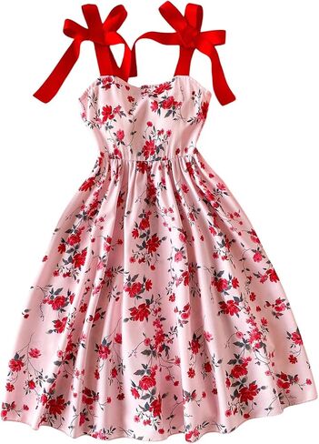 Floerns Girl's Floral Tie Shoulder Cami Dress Smocked Ruffle Flowy Beach A Line Dresses in Kuwait