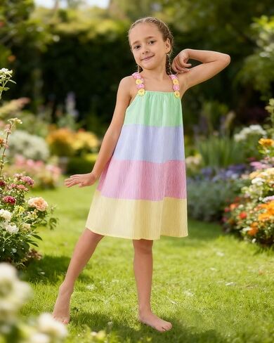 Toddler Girls Summer Dresses 3-Pieces Casual Sleeveless Sundress Girls' Flower Strap Dress with Bag and Hat Outfits in Saudi Arabia