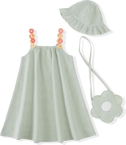Toddler Girls Summer Dresses 3-Pieces Casual Sleeveless Sundress Girls' Flower Strap Dress with Bag and Hat Outfits in Saudi Arabia