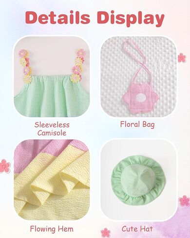 Toddler Girls Summer Dresses 3-Pieces Casual Sleeveless Sundress Girls' Flower Strap Dress with Bag and Hat Outfits in Saudi Arabia