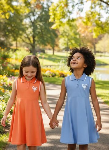 Girls Dress 3 Pcs Heart Print Ruffle Swing Flowy Dresses Casual Printed A-line Sundress Summer in Kuwait