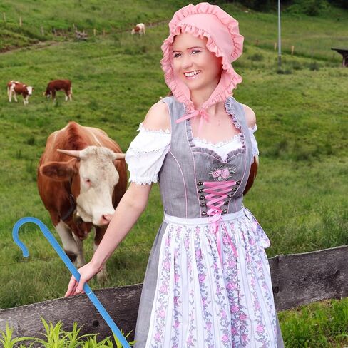 2 Pcs Shepherdess Costume,Pink Medieval Bonnet&Blue Staff for Women Children Carnival Halloween Cosplay Party in Kuwait