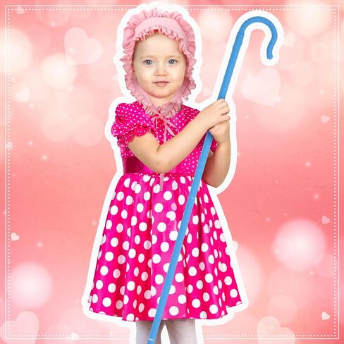 2 Pcs Shepherdess Costume,Pink Medieval Bonnet&Blue Staff for Women Children Carnival Halloween Cosplay Party in Kuwait
