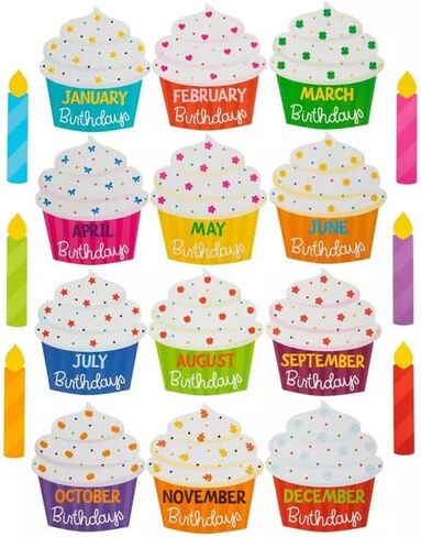 Birthday Cupcake and Candles Cutout Student Badge - Bulletin Board Decor Shapes - 44 Pieces in Saudi Arabia
