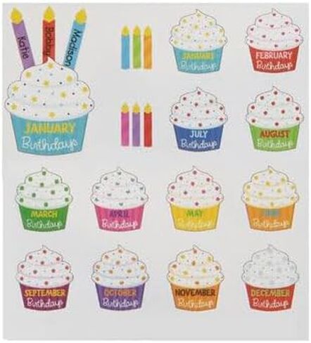 Birthday Cupcake and Candles Cutout Student Badge - Bulletin Board Decor Shapes - 44 Pieces in Saudi Arabia