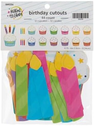 Birthday Cupcake and Candles Cutout Student Badge - Bulletin Board Decor Shapes - 44 Pieces in Saudi Arabia