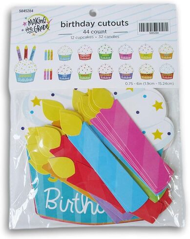 Birthday Cupcake and Candles Cutout Student Badge - Bulletin Board Decor Shapes - 44 Pieces in Saudi Arabia
