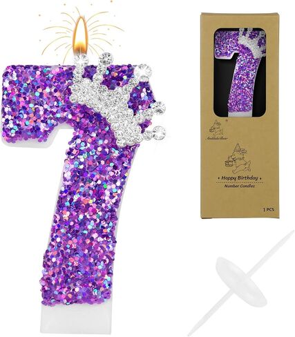 Purple Crown Birthday Candles, 2.76 Inch Glitter Number 7 Candle with Sequins, Cake Topper Decorations for Girls and Women Birthday Party Anniversary Celebrations Supplies in Saudi Arabia