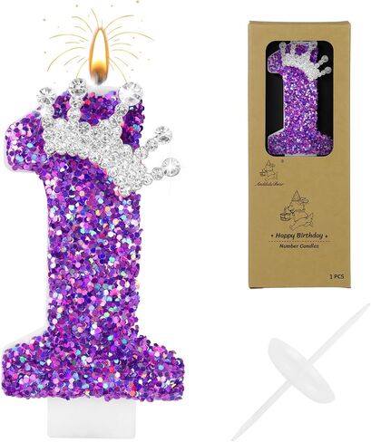 Purple Crown Birthday Candles, 2.76 Inch Glitter Number 7 Candle with Sequins, Cake Topper Decorations for Girls and Women Birthday Party Anniversary Celebrations Supplies in Saudi Arabia
