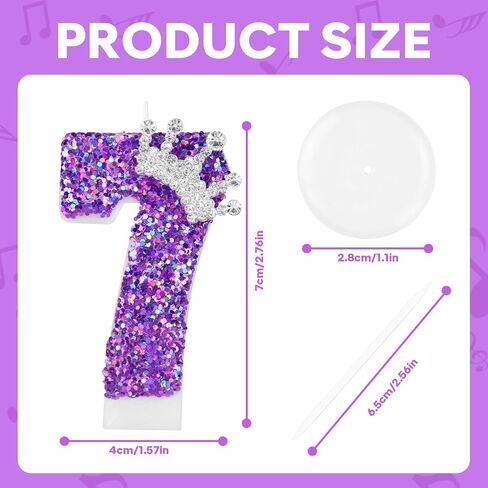 Purple Crown Birthday Candles, 2.76 Inch Glitter Number 7 Candle with Sequins, Cake Topper Decorations for Girls and Women Birthday Party Anniversary Celebrations Supplies in Saudi Arabia