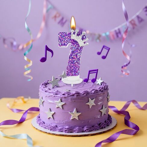 Purple Crown Birthday Candles, 2.76 Inch Glitter Number 7 Candle with Sequins, Cake Topper Decorations for Girls and Women Birthday Party Anniversary Celebrations Supplies in Saudi Arabia