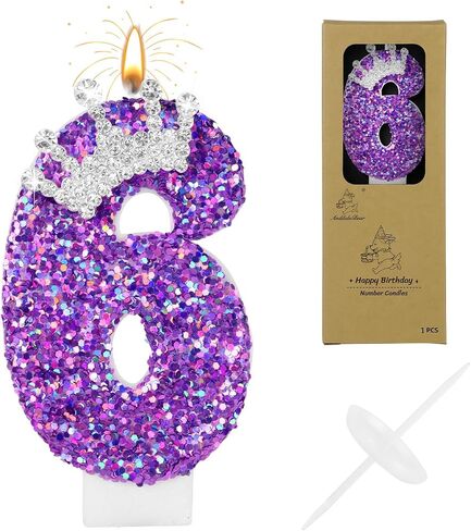 Purple Crown Birthday Candles, 2.76 Inch Glitter Number 7 Candle with Sequins, Cake Topper Decorations for Girls and Women Birthday Party Anniversary Celebrations Supplies in Saudi Arabia
