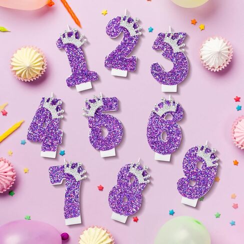 Purple Crown Birthday Candles, 2.76 Inch Glitter Number 7 Candle with Sequins, Cake Topper Decorations for Girls and Women Birthday Party Anniversary Celebrations Supplies in Saudi Arabia