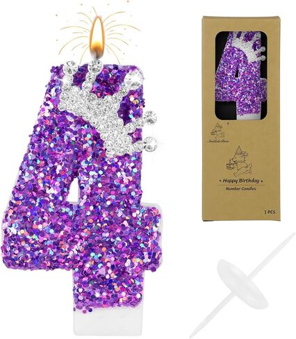 Purple Crown Birthday Candles, 2.76 Inch Glitter Number 7 Candle with Sequins, Cake Topper Decorations for Girls and Women Birthday Party Anniversary Celebrations Supplies in Saudi Arabia