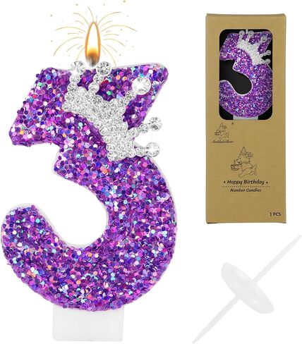 Purple Crown Birthday Candles, 2.76 Inch Glitter Number 7 Candle with Sequins, Cake Topper Decorations for Girls and Women Birthday Party Anniversary Celebrations Supplies in Saudi Arabia