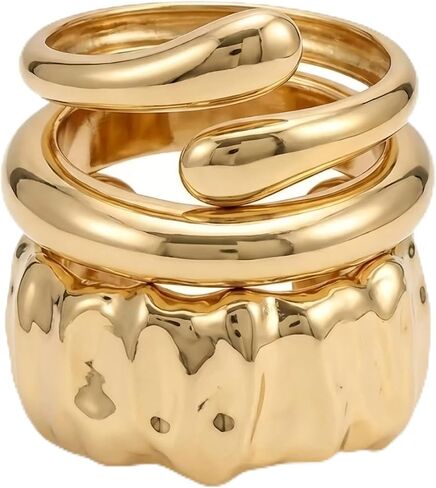3 Pcs Chunky Bangle Bracelets for Women, Dainty Gold Plated Stackable Bangles, Trendy Statement Cuff Bracelet Stack Stack Fashion Jewelry Christmas Gifts for Birthday in Saudi Arabia
