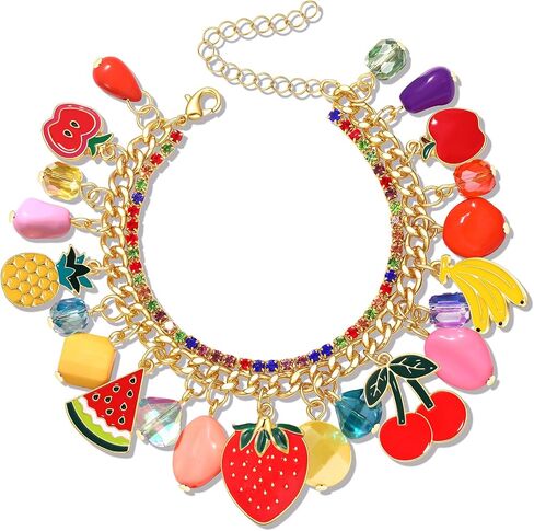 Fruit Bracelet for Women Novelty Colorful Crystal Beads Strawberry Cherry Pineapple Banana Apple Watermelon Charm Friendship Bangle Bracelet Fun Summer Holiday Party Wrist Jewelry Gifts in Saudi Arabia