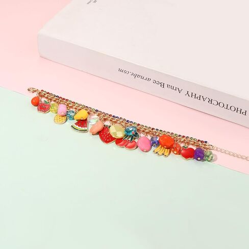 Fruit Bracelet for Women Novelty Colorful Crystal Beads Strawberry Cherry Pineapple Banana Apple Watermelon Charm Friendship Bangle Bracelet Fun Summer Holiday Party Wrist Jewelry Gifts in Saudi Arabia