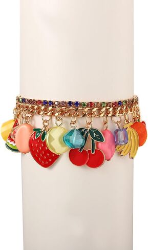 Fruit Bracelet for Women Novelty Colorful Crystal Beads Strawberry Cherry Pineapple Banana Apple Watermelon Charm Friendship Bangle Bracelet Fun Summer Holiday Party Wrist Jewelry Gifts in Saudi Arabia