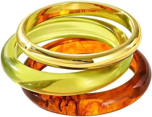 3Pcs Irregular Exaggerated Gold Chunky Bangle Bracelets Set for Women Colorful Round Acrylic Bangle Party Daily Accessories in Saudi Arabia