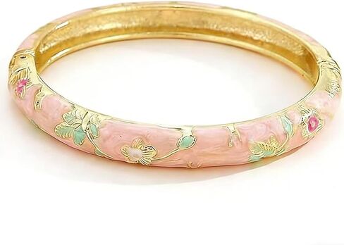 Vintage Chinoiserie Cloisonne Floral Bangle Bracelet For Women Elegant Vibrant Ethnic Jewelry Summer Daily Wear Open Cuff Design in Saudi Arabia