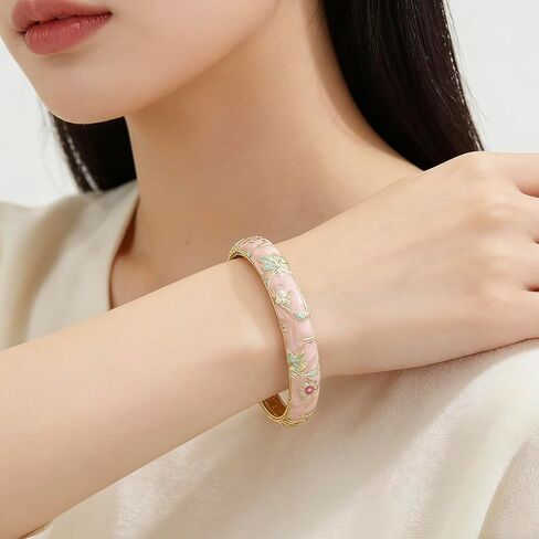 Vintage Chinoiserie Cloisonne Floral Bangle Bracelet For Women Elegant Vibrant Ethnic Jewelry Summer Daily Wear Open Cuff Design in Saudi Arabia