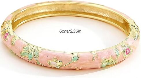 Vintage Chinoiserie Cloisonne Floral Bangle Bracelet For Women Elegant Vibrant Ethnic Jewelry Summer Daily Wear Open Cuff Design in Saudi Arabia