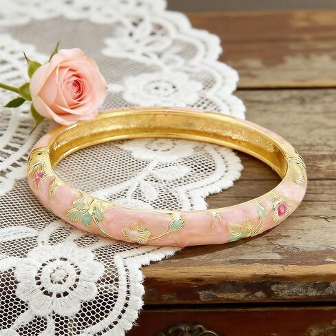 Vintage Chinoiserie Cloisonne Floral Bangle Bracelet For Women Elegant Vibrant Ethnic Jewelry Summer Daily Wear Open Cuff Design in Saudi Arabia