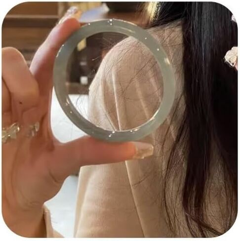 8mm Genuine Hetian Jade Bangle Bracelet, Natural Ice-Type Nephrite Jade in Blue or Yellow, Traditional Chinese Style Solid Stone Wrist Jewelry(2) in Saudi Arabia