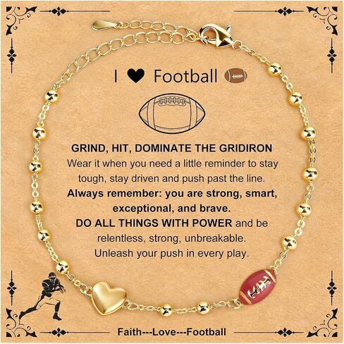 Volleyball/Softball/Soccer/Basketball/Pickleball Football Bracelet for Girls Women, 14K Gold Plated Adjustable Sport Bracelets with Cute Heart Charm Sports Gifts Jewelry Gift for Christmas Birthday in Saudi Arabia