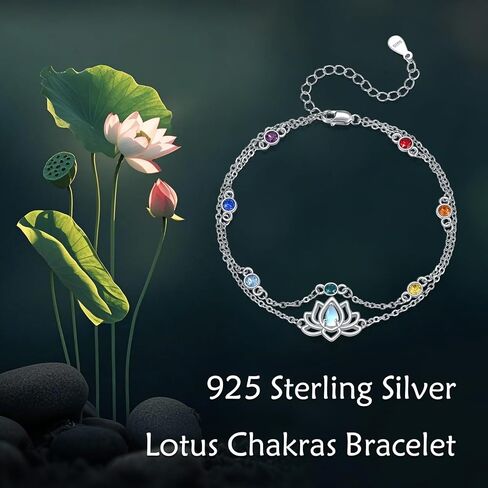 Lotus Chakra Bracelet Sterling Silver S925 Moonstone Lotus Chakras Double Layered Bracelet Yoga Spiritual Jewelry For Women Female Healing Energy Gifts in Kuwait