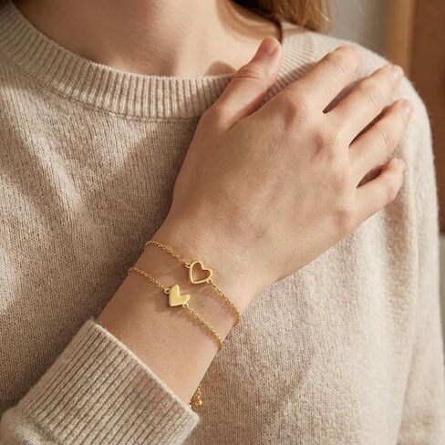 Camhanno Gold Bracelets for Women, Waterproof Stainless Steel Double Heart Chain Bracelet, Symbol of Love & Friendship, Adjustable Dainty Jewelry Gift for Valentine’s Day, Birthday, Anniversary, Christmas in Saudi Arabia